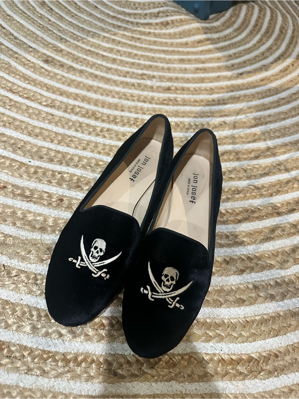 Jon Josef Black Velvet Skull Embroidered Loafers